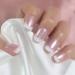Elevenail Glossy Pearl Pink White French False Nails Medium Short Squoval Press on Nails Fake Manicure Faux Ongles Christmas Nail Art Tips Gift for Women and Girls White Pink