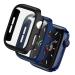 BHARVEST 2 Pack Hard PC Case Compatible with Apple Watch Series 3/2/1 42mm Case with Tempered Glass Screen Protector Overall Bubble-Free Cover for iWatch Accessories Black+Blue Black+Blue 42 mm