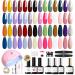 Modelones 28 Colors Gel Nail Kit With 48W Nail Lamp 45pcs Soak Off Nail Gel Manicure Set Gel Nail Starter Kit No Wipe Base & Top Coat Bond Primer Diy Home Nail Curing Gift For Women Orange Red