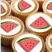 24 edible Watermelon childrens party decorations Iced/Icing Cupcake Topper Edible Fairy Cake Bun Toppers Round