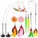 Cat Toys Wand, HOSFROLL Interactive Cat Toy with Super Suction Cup Sticky Detachable 12 PCS Feather Replacements 2 Wands Cat Spring Feather Toys for Indoor Cats Kitten Toys 10 Toy Replacement
