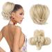 REECHO Messy Bun Hair Piece Claw Clip Hair Bun Short Ponytail Extension with Bendable Metal Wire Fake Bun Hair Pieces for Women - Blonde with Highlights