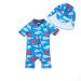 BONVERANO Baby Boys Swimsuit Toddler Bathing Suit Short-Sleeve Zipper One Piece Swimwear with UPF 50+ Sun Protection 12-18 Months Colorful Whale