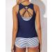 Yonique 3 Piece Tankini Swimsuit Set - Blue/White, Large | Women's Swim Tank Top with Boy Shorts and Bra | Athletic Swimwear - Buy Online on SooperMarket.com