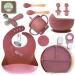 Baby Led Weaning Feeding Supplies for Toddlers O'doe Baby Feeding Set (17 Pcs) | Suction Silicone Baby Bowl Self Eating Utensils with Fruit Feeder Cup Bibs Food Plate Kit with Lid (Rose Pink V2)