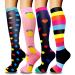 Actinput 4 pairs of compression stockings for women men colorful support stockings compression socks for sports flight running travel cycling nurse 4102 - Rosa S -M