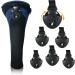 Golf Club Head Covers Set - 3 Pieces with Interchangeable Tags for Fairway Woods, Driver, Hybrids - Long Neck Mesh Design - Golf Accessories for Men and Women - Black Blue - Buy Online on SooperMarket.com