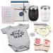 Pregnancy Gifts for First Time Moms Dad, Mommy and Daddy Est 2022 Stainless Steel Wine Tumbler Set with Onesie Baby Socks Drool Bib and Decision Coin - Top New Parents Gifts Idea for Gender Reveal