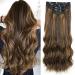 YDDM Clip in Hair Extensions 4pcs Set Curly Wave 24 Inch Long Hair Extension Clip ins Balayage Wavy Hair Extensions for Women Synthetic Clip on Extension 24 Inch 8H27