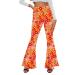 Deerose Women's High Waist Stretch Bell Bottom Print Flare Hippie Pants Medium Orange Floral