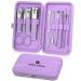 Manicure Set 10pcs Professional Nail Clippers Kit Pedicure Care Tools-Stainless Steel Grooming Tools for Travel (Violet)