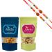 Jaiccha Ghasitaram Rakhi Gifts for Brothers Rakhi Dryfruits - Pack of 2 Garlic Pudina Cashews Pouches Small 200 GMS with 2 Rudraksh rakhis
