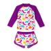 TUONROAD Girls Swimming Costume Toddler Baby Kids Two Piece Long Sleeve Swimsuit UPF 50+ Protection Bathing Suit Swim Set for 4-10 Years 5-6 Years Purple Dinosaur