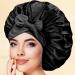 Satin Silk Hair Bonnet for Women | Adjustable Jumbo Sleep Cap for Long Curly Hair | Black - Buy Online on SooperMarket.com