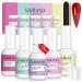 Saviland 5*15ml Dip Powder Liquid Set - Glossy&Matte 9Pcs Nail Dip Liquid Set with Base & Top Coat/Activator/Brush Saver Dipping Powder Manicure Tools for Nail Art Home DIY Salon  Valentine's Day Gift for Ladies B-5 PCS ...