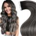 LAAVOO OMBRE Extensions Real Hair Tape In Black Silver Real Hair Extensions Tape Remy Hair Extensions 50cm Tape In Hair Extension Real Hair Balayage 20pcs #1b/S/1b 50cm-20Pcs 3.6 #1b/S/1b