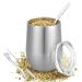 Telanks Mate Becher 340 ml Double -walled insulation Mate Tea cup 18/8 stainless steel mate MUG with Mate straw and a cleaning brush yerba mate cup (silver)