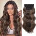 Hair Extensions Clip in 4pcs Light Brown with Golden Highlights Hair Extension Long Wavy Full Head Clip in Hair Extension Synthetic Fiber Hair Pieces for Women