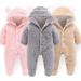 Newborn Baby Cartoon Bear Snowsuit Winter Coat | Fleece Hooded Romper Jumpsuit 0-3 Months White - Buy Online on SooperMarket.com