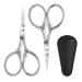 2Pcs Facial Hair Scissors for Men Women Nose Scissors with Leather case Tip Scissors for Mustache Nose Beard Eyebrows Eyelashes and Ear Hair Cutting Scissors (Silver)
