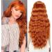 YEESHEDO Ginger Long Hair Wigs for Women Natural Curly Wavy Synthetic Wigs with Fringe Copper Red Wig for Party Cosplay or Daily 28 Inches Orange