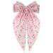 Andibro Pink French Bow Hair Clip Flower Pattern Ribbon Bow Hairpins Long Tail Big Bow Barrettes Soft Silky Satin Hairclips 90's Aesthetic Hair Accessories Decor with Metal Clip for Women