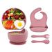 Hoseay Baby Weaning Set 5 Pcs Silicone Baby Feeding Set with Suction Bowl Plate Fork Spoon Adjustable Bib Baby Led Weaning Feeding Supplies Tableware Set for Kids Toddlers Pink