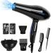 Cliplanyard Ionic Hairdryer 1200W AC Black Professional Hair Dryer Motor Fast Drying Salon with 2 Speed 3 Heat Setting Cool Button Diffuser Nozzle Concentrator Comb for Curly and Straight