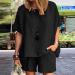 Ladies Casual Black Cotton Linen Two Piece Shorts Suit - Medium - Buy Online on SooperMarket.com