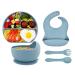 Hoseay Baby Weaning Set 5 Pcs Silicone Baby Feeding Set with Suction Bowl Plate Fork Spoon Adjustable Bib Baby Led Weaning Feeding Supplies Tableware Set for Kids Toddlers Blue