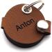 Customizable Brown Dog Pocket with Push Button Engraving - Round Pear Design | Synthetic Leather | Double-Sided Engraving | 30mm Diameter | Perfect for Pet Lovers - Buy Online on SooperMarket.com