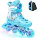 Adjustable Inline Skates for Boys Girls, Roller Single Flash Blades Skates for Kids Women Men Size Beginners Outdoor and Indoor Blue new Medium