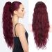 PORSMEER 28 inches Ponytail Extension Wine Red Long Beach Wave Drawstring Clip in Pony Hair Extension Synthetic Pony Tail Hairpiece for Women