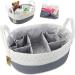 Baby Diaper Caddy Organizer - Extra Large Nappy Caddy Rope Nursery Storage Bin - Large Diaper Basket with 8 Pockets, 5 Compartments and 2 Removable Dividers