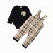 puseky Baby Boy Clothes Suit Newborn Infant Long Sleeve Romper and Plaid Suspenders Overall Pants Spring Fall Outfits 3-6 Months Black