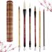 6 Pieces Chinese Calligraphy Brushes Painting Writing Brushes Watercolor Brushes Set Kanji Japanese Sumi Painting Drawing Brushes Kanji Art Brushes with Roll-up Brush Holder