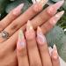 RUNRAYAY Nude Rainbow Press on Nails Medium with Clouds Design Fack Nails for Women Girls Pink Nails Press on Full Cover Nails Tips for Spring Summer Salon