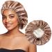 Satin Bonnet Silk Sleeping Cap - Silk Like Hair Wrap for Sleeping Large Reversible Hair Cap for Curly Hair Satin Bonnet for Women and Girls(Champagne+Coffee)