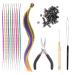 50 Pieces Colorful Synthetic Feather Hair Extensions with Iron Clip Hook and Loop 100 Silicone Loops Crochet Hair Extension Set Synthetic Hair Extension for Women Girls