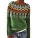 Tainrunse Sweater for Women Loose Fit Vintage Round Neck Long Sleeves Color-block Fashionable Pullover Autumn Green XX-Large