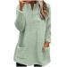 AMhomely Ladies Womens Soft Teddy Fleece Hooded Jumper Plus Size Double Fleece Casual Hoodies With Pocket V Neck Soft Fleece Hooded Sweatshirts Plain Pullover Tops Winter Lightweight Lounge Tops 04 Green S