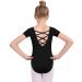MOLLDAN Girls Dance Ballet Leotards Short Sleeve Criss Cross Straps Back Black 8-10 Years