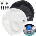 Unisex silicone bathing cap ear protection 2PCs waterproof swimming cap for short/long hair with earplugs & nose clamp elastic bathing cap for women men adult children black+white