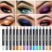 15 Colors Eyeshadow Stick Petansy Waterproof Eye Shadow Pencil Shimmer Glitter Eyeshadow Crayon Long Lasting Eyeshadow Stick Sets(A)