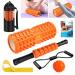 Fascia roll QveeTry 6 in 1 Foam Roller Fascia roll sets with massage roller rod resistance straps strength training massage ball fitness straps 33cm foam roll for Yoga Pilates Sport Orange