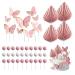 Cake Decorations 44 PCS Paper Palm Fan Cake Decorations Pink Palm Leaf Cake Toppers Cake Decorations For Birthday Party Wedding Valentine's Day