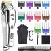 Hatteker Men s Hair Clipper Beard Trimmer Hair Trimmer Shaver for Men Cordless Clippers Professional Barbers Grooming Kit IPX7 Waterproof Rechargeable Colorful Combs Silver