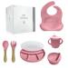 Baby Weaning Set Silicone Baby Self Feeding Tableware Set - Divided Suction Plate - Bowl with Suction Plate - Bowl Set with Sippy Cup Silicone (Pink)