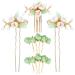 inSowni 5 Pieces Vintage Retro Traditional Asian Chinese Hanfu Pearl Green Jade Flower Hair Side Combs Slides Metal Hair Pins Sticks Chopsticks Bun Updo Holders Hair Accessories for Women Girls