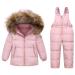 Kids Winter Puffer Jacket and Snow Bib Pants Ski Suits 2-Piece Snowsuit Hooded Down Coat and Snow Pants Outfits Set 4-5 Years Pink